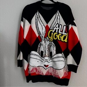 Bugs Bunny Sequin Thick Knit Sweater with ‘All Good’ SZ Large
